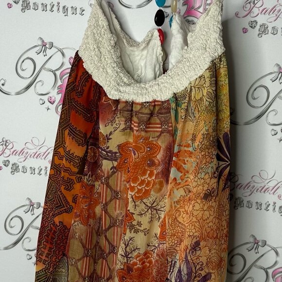 Venus USA tank top halter tie up beaded accent boho floral paisley flowy orange - Picture 7 of 7